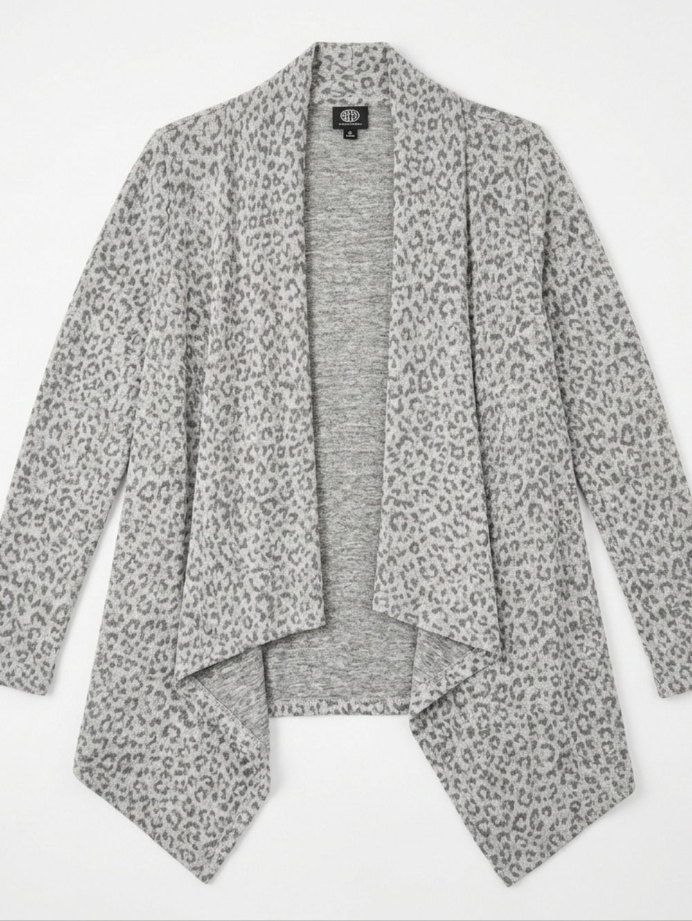 Bobeau Leopard Print Draped Cardigan - Cream and Gray Womens Large #196